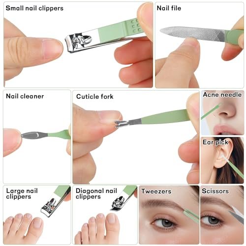 10-in-1 Manicure Set Gift for Women Men, Easter Basket Stuffers for Teens Boys, Matcha Green Travel Pedicure Kit with Nail Clippers & Grooming Tools Avelisse