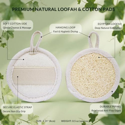 Egyptian Loofah Face Scrubber Pads 6-Pack - Ultra Soft Natural Luffa Exfoliating Facial Sponge for Sensitive Skin, Plant-Based Biodegradable Makeup Remover with Elastic Strap Avelisse