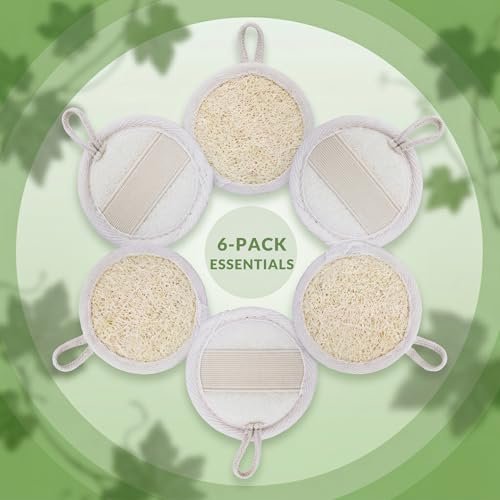 Egyptian Loofah Face Scrubber Pads 6-Pack - Ultra Soft Natural Luffa Exfoliating Facial Sponge for Sensitive Skin, Plant-Based Biodegradable Makeup Remover with Elastic Strap Avelisse