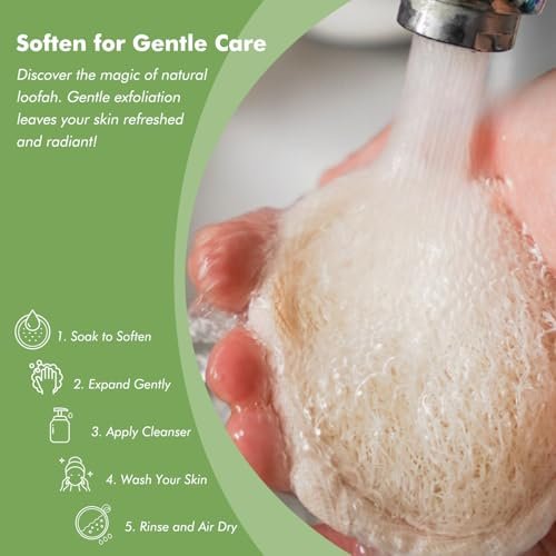 Egyptian Loofah Face Scrubber Pads 6-Pack - Ultra Soft Natural Luffa Exfoliating Facial Sponge for Sensitive Skin, Plant-Based Biodegradable Makeup Remover with Elastic Strap Avelisse