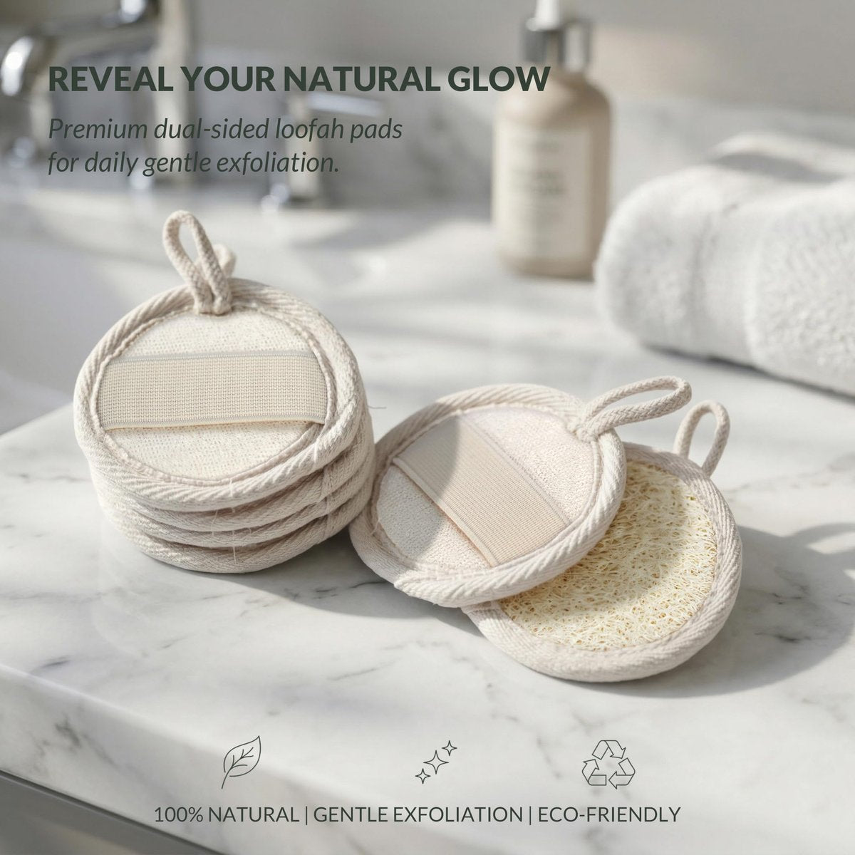 Egyptian Loofah Face Scrubber Pads 6-Pack - Ultra Soft Natural Luffa Exfoliating Facial Sponge for Sensitive Skin, Plant-Based Biodegradable Makeup Remover with Elastic Strap Avelisse