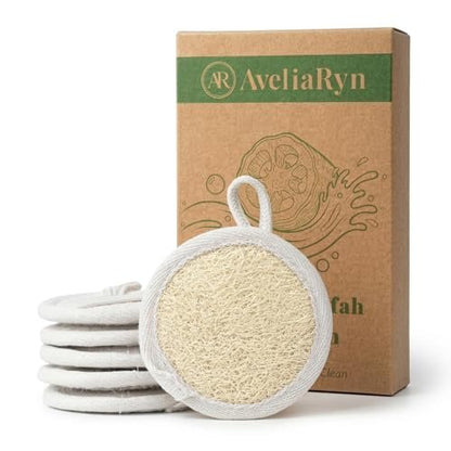 Egyptian Loofah Face Scrubber Pads 6-Pack - Ultra Soft Natural Luffa Exfoliating Facial Sponge for Sensitive Skin, Plant-Based Biodegradable Makeup Remover with Elastic Strap Avelisse