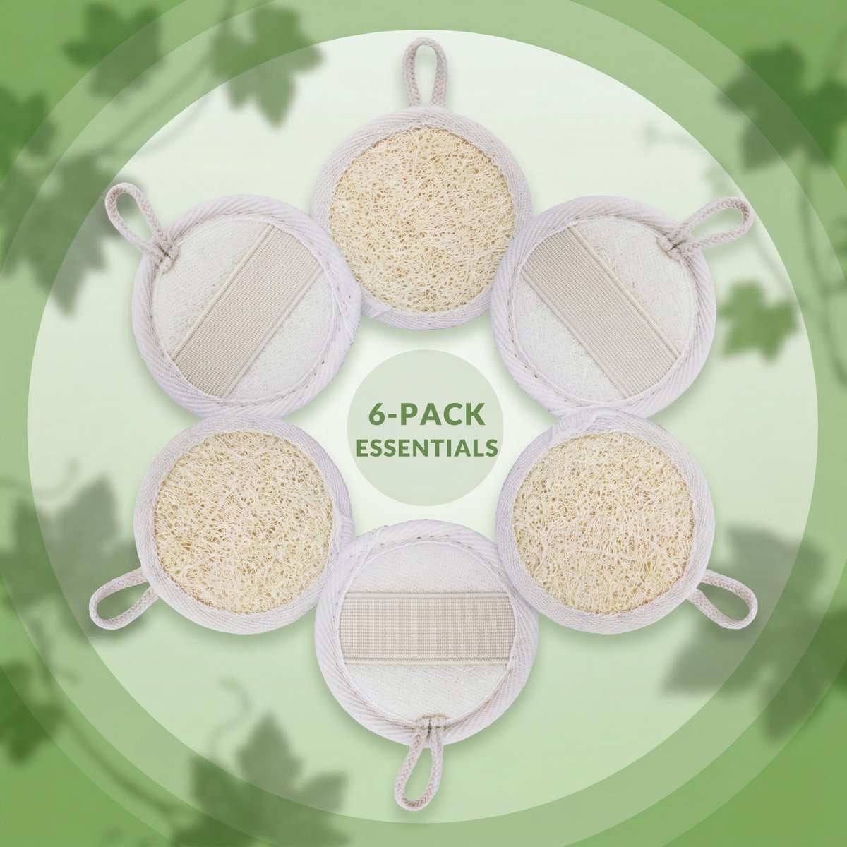 Egyptian Loofah Face Scrubber Pads 6-Pack - Ultra Soft Natural Luffa Exfoliating Facial Sponge for Sensitive Skin, Plant-Based Biodegradable Makeup Remover with Elastic Strap Avelisse