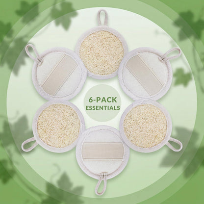 Egyptian Loofah Face Scrubber Pads 6-Pack - Ultra Soft Natural Luffa Exfoliating Facial Sponge for Sensitive Skin, Plant-Based Biodegradable Makeup Remover with Elastic Strap Avelisse