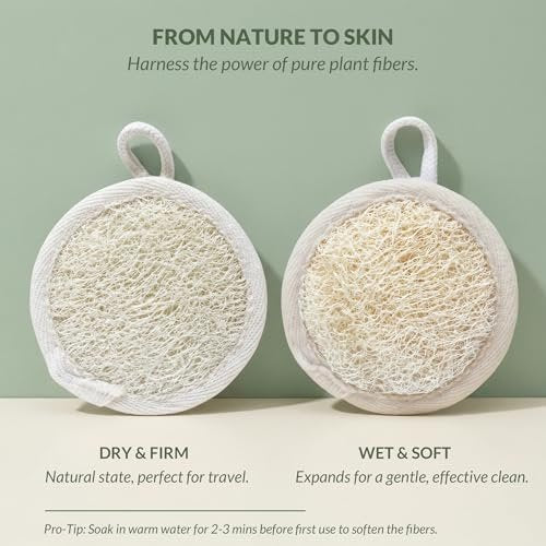 Egyptian Loofah Face Scrubber Pads 6-Pack - Ultra Soft Natural Luffa Exfoliating Facial Sponge for Sensitive Skin, Plant-Based Biodegradable Makeup Remover with Elastic Strap Avelisse