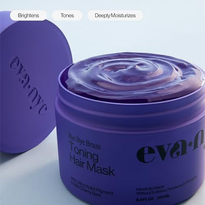Eva NYC Toning Hair Mask - Anti-Brass Purple Mask for Blonde, Gray & Lightened Hair - UV Pigment & Wild Cherry Bark - Ginger Rose Scent - 8.4 oz Avelisse