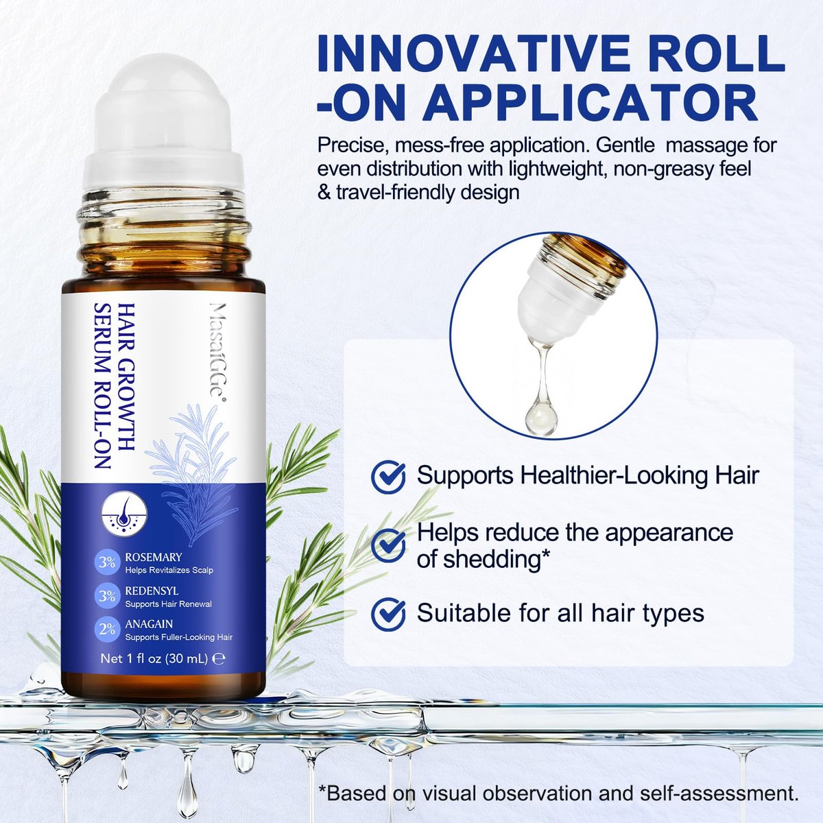 Hair Growth Serum Roll On with 3% Rosemary, 3% Redensyl, 2% Anagain - Nourish Hair Follicles & Support Scalp Health - 30ml - görsel 13