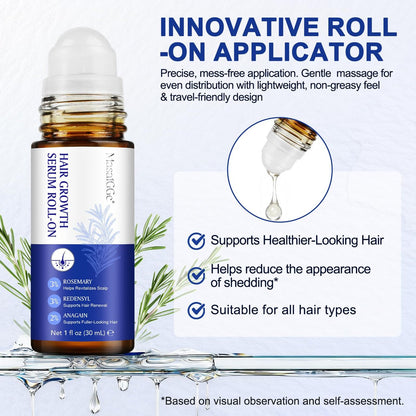 Hair Growth Serum Roll On with 3% Rosemary, 3% Redensyl, 2% Anagain - Nourish Hair Follicles & Support Scalp Health - 30ml