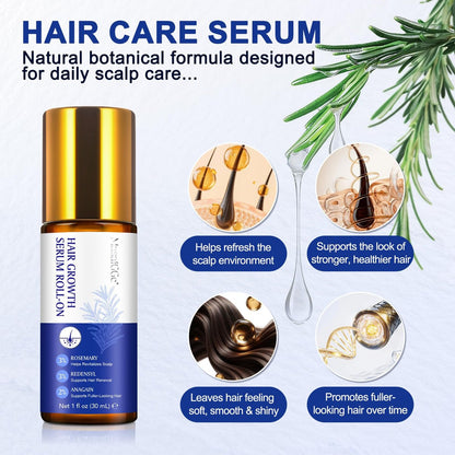 Hair Growth Serum Roll On with 3% Rosemary, 3% Redensyl, 2% Anagain - Nourish Hair Follicles & Support Scalp Health - 30ml