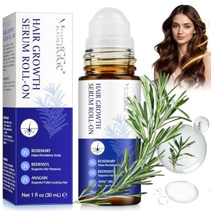 Hair Growth Serum Roll On with 3% Rosemary, 3% Redensyl, 2% Anagain - Nourish Hair Follicles & Support Scalp Health - 30ml