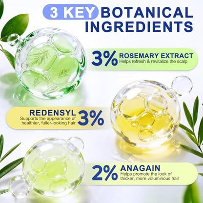 Hair Growth Serum Roll On with 3% Rosemary, 3% Redensyl, 2% Anagain - Nourish Hair Follicles & Support Scalp Health - 30ml