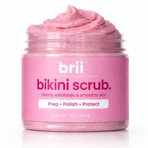 brii Exfoliating Pre Shave + Pre Wax Bikini Area Scrub – Gentle Bikini Line & Intimate Area Scrub for Razor Bumps, Ingrown Hairs & Dark Spots, Strawberry Sugar Pink, 7 oz Avelisse