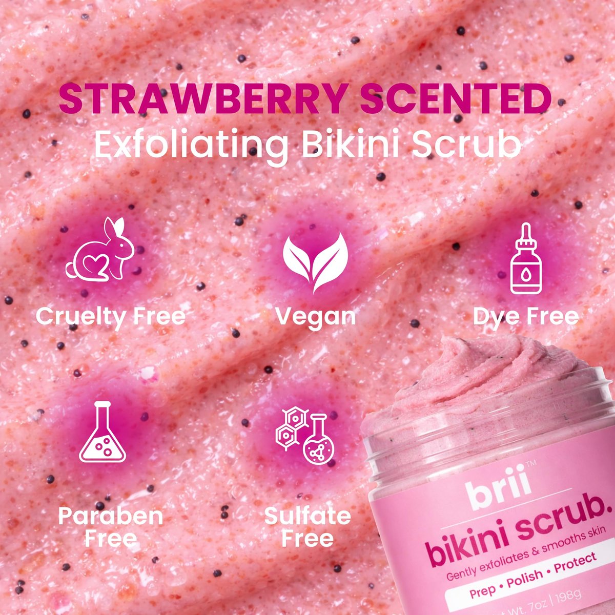 brii Exfoliating Pre Shave + Pre Wax Bikini Area Scrub – Gentle Bikini Line & Intimate Area Scrub for Razor Bumps, Ingrown Hairs & Dark Spots, Strawberry Sugar Pink, 7 oz Avelisse