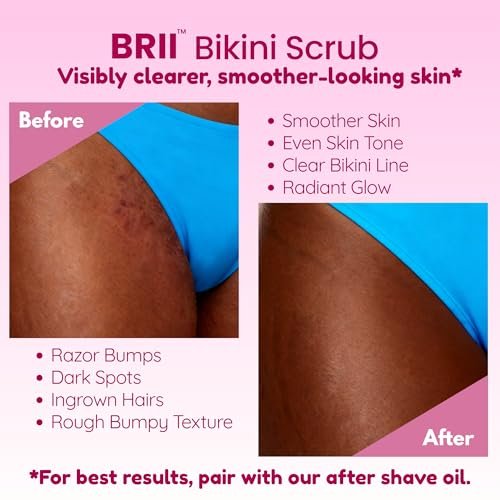 brii Exfoliating Pre Shave + Pre Wax Bikini Area Scrub – Gentle Bikini Line & Intimate Area Scrub for Razor Bumps, Ingrown Hairs & Dark Spots, Strawberry Sugar Pink, 7 oz Avelisse