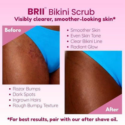 brii Exfoliating Pre Shave + Pre Wax Bikini Area Scrub – Gentle Bikini Line & Intimate Area Scrub for Razor Bumps, Ingrown Hairs & Dark Spots, Strawberry Sugar Pink, 7 oz Avelisse