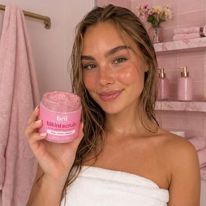 brii Exfoliating Pre Shave + Pre Wax Bikini Area Scrub – Gentle Bikini Line & Intimate Area Scrub for Razor Bumps, Ingrown Hairs & Dark Spots, Strawberry Sugar Pink, 7 oz Avelisse