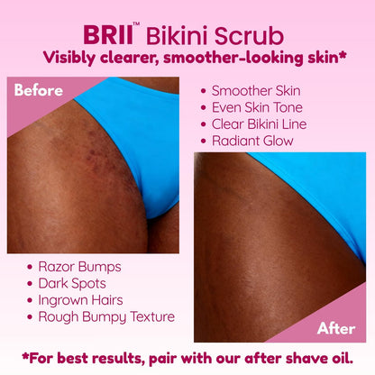 brii Exfoliating Pre Shave + Pre Wax Bikini Area Scrub – Gentle Bikini Line & Intimate Area Scrub for Razor Bumps, Ingrown Hairs & Dark Spots, Strawberry Sugar Pink, 7 oz Avelisse