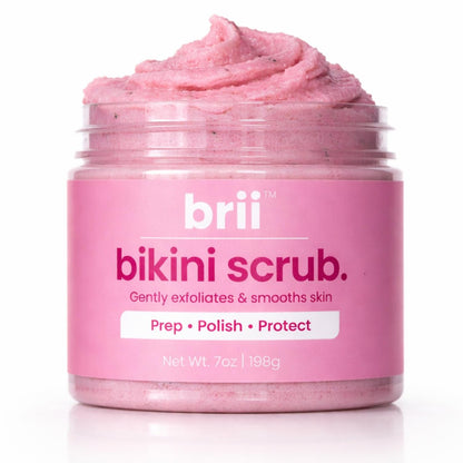 brii Exfoliating Pre Shave + Pre Wax Bikini Area Scrub – Gentle Bikini Line & Intimate Area Scrub for Razor Bumps, Ingrown Hairs & Dark Spots, Strawberry Sugar Pink, 7 oz Avelisse