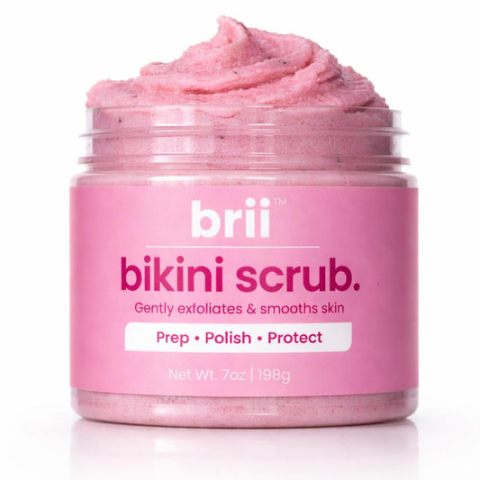 brii Exfoliating Pre Shave + Pre Wax Bikini Area Scrub – Gentle Bikini Line & Intimate Area Scrub for Razor Bumps, Ingrown Hairs & Dark Spots, Strawberry Sugar Pink, 7 oz Avelisse