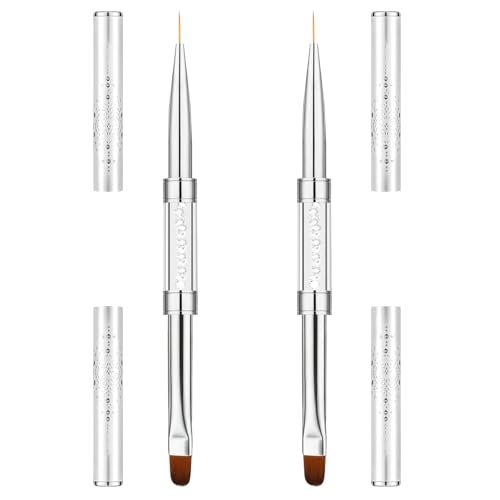TAHULIK 2-Pack Double-Ended Builder Gel Brush Set – Hard Gel Nail Brushes Oval French Tip & Liner Brushes for Nail Art, Rhinestone Handle Design Brushes - görsel 2