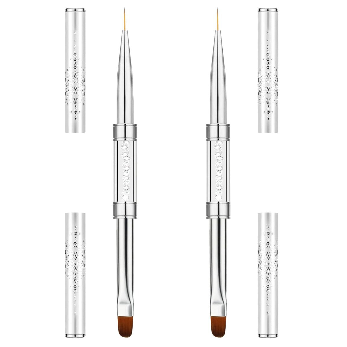 TAHULIK 2-Pack Double-Ended Builder Gel Brush Set – Hard Gel Nail Brushes Oval French Tip & Liner Brushes for Nail Art, Rhinestone Handle Design Brushes - görsel 1