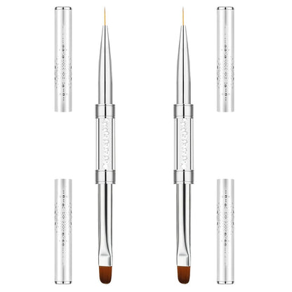 TAHULIK 2-Pack Double-Ended Builder Gel Brush Set – Hard Gel Nail Brushes Oval French Tip & Liner Brushes for Nail Art, Rhinestone Handle Design Brushes