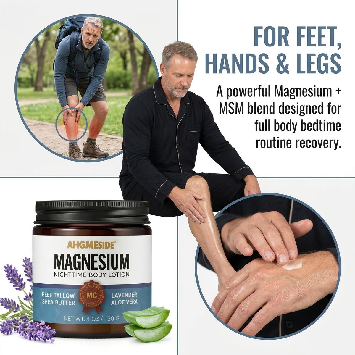 Ahgmeside Neuropathy Cream - Magnesium Nerve Relief Lotion for Feet, Hands, Legs & Toes, Fast-Absorbing Neuropathy Cream for Sleep, Relaxation & Soothing Comfort, Non-Greasy Body Butter, 4 oz Avelisse