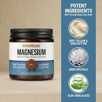 Ahgmeside Neuropathy Cream - Magnesium Nerve Relief Lotion for Feet, Hands, Legs & Toes, Fast-Absorbing Neuropathy Cream for Sleep, Relaxation & Soothing Comfort, Non-Greasy Body Butter, 4 oz Avelisse
