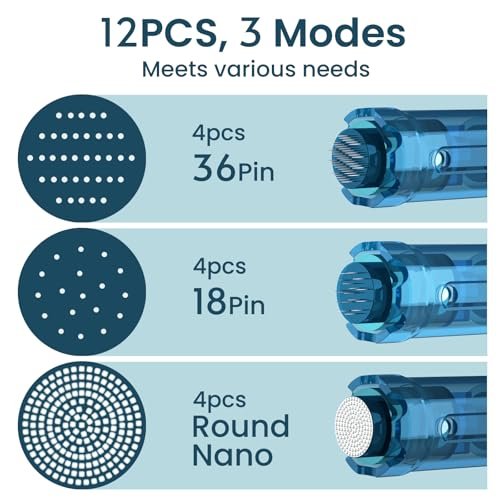 12Pcs Microneedling Pen Cartridges for Dr Pen M8S, A11, A8S, A9 – 0.25mm (4x36Pin, 4x18Pin, 4xRound Nano) – Home Use Avelisse