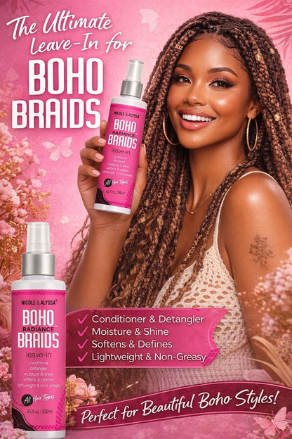Nicole & Alyssa Leave-In Conditioner Spray for Boho & Crochet Styles - Lightweight Moisturizing Detangler, Curl-Friendly Formula, Frizz Control & Shine, No Rinse, for Human & Synthetic Hair (8.5 Fl Oz)