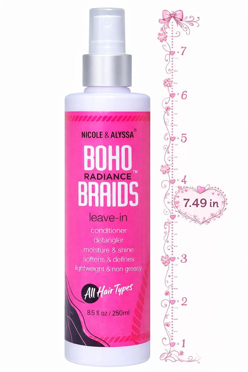 Nicole & Alyssa Leave-In Conditioner Spray for Boho & Crochet Styles - Lightweight Moisturizing Detangler, Curl-Friendly Formula, Frizz Control & Shine, No Rinse, for Human & Synthetic Hair (8.5 Fl Oz) - görsel 7