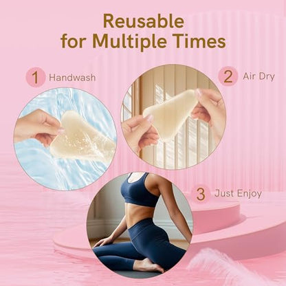 PINKMOLI Camel Front Silicone Coverage Concealer Pads for Women, 6 Pack Reusable Invisible Insert for Leggings, Yoga Pants & Swimwear - Light Beige