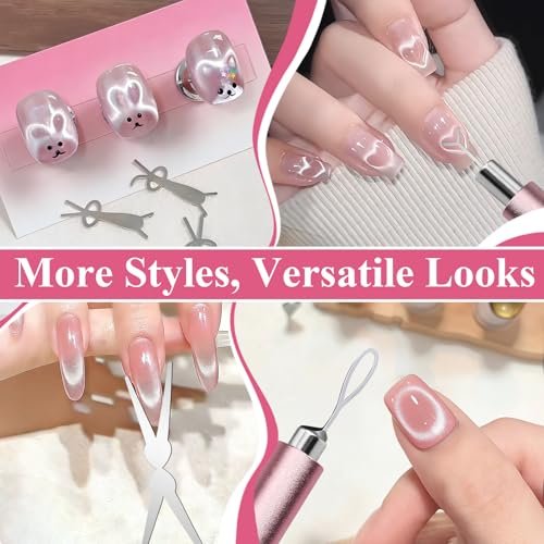 FOWSRHRG 3 in 1 Cat Eye Nail Magnet Set – Double-Head Magnet Wand with Steel Ball Round Beads and Guides for DIY Nail Art Salon Manicure - görsel 8