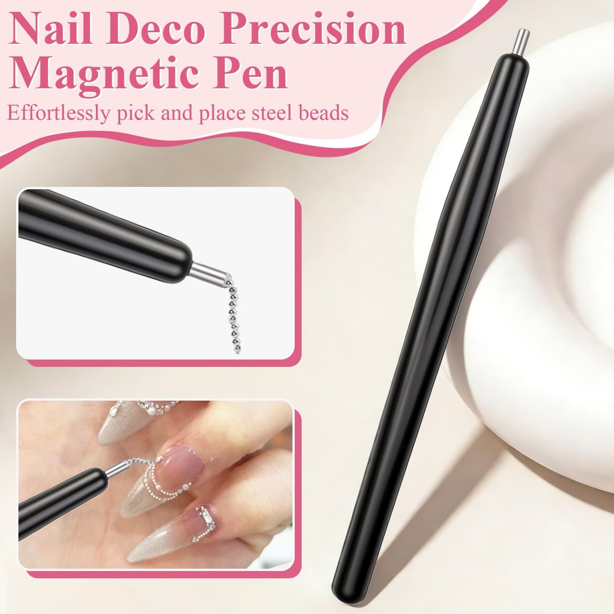 FOWSRHRG 3 in 1 Cat Eye Nail Magnet Set – Double-Head Magnet Wand with Steel Ball Round Beads and Guides for DIY Nail Art Salon Manicure - görsel 5