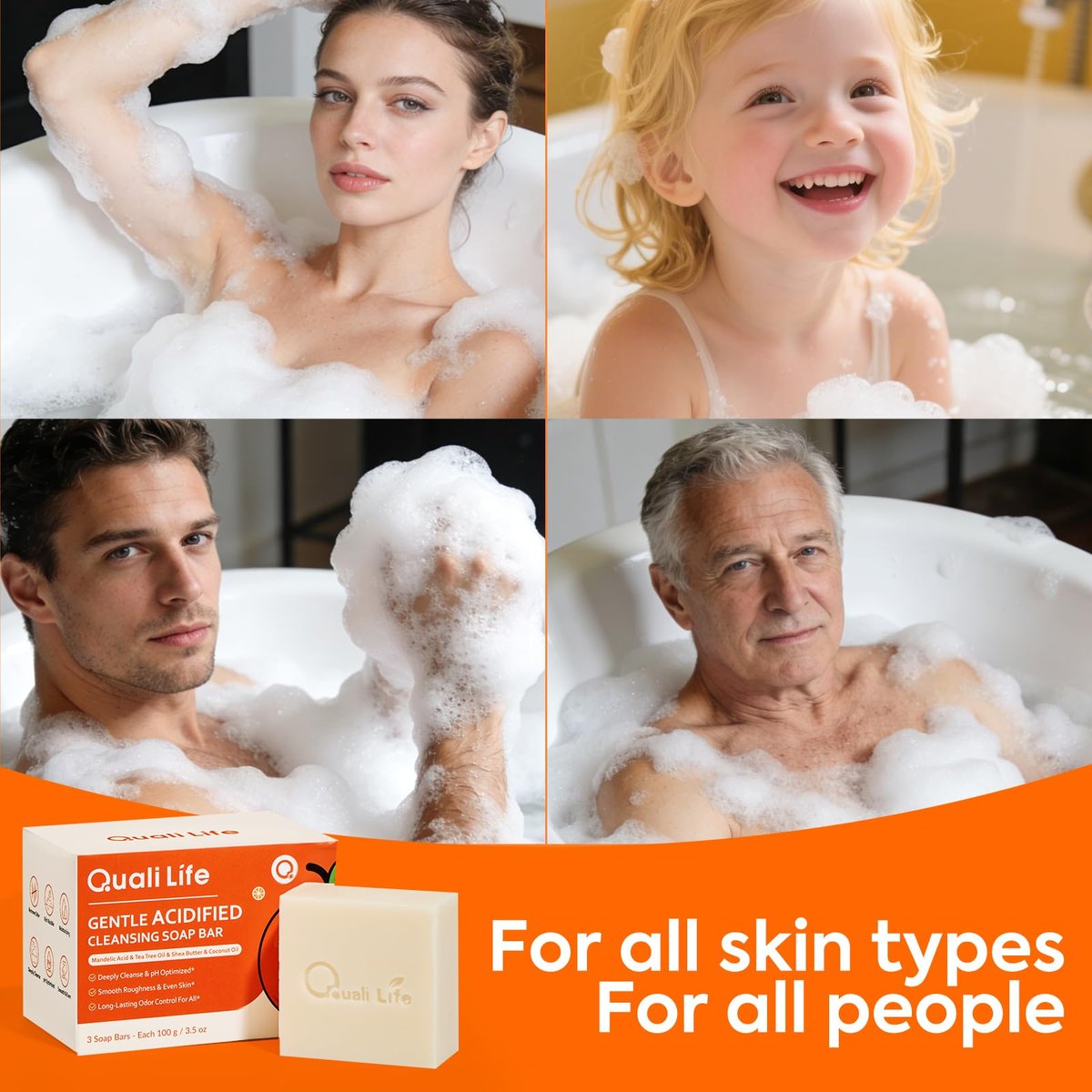 QualiLife Acidified Cleansing Bar – Purifying Deodorizing Soap for Eliminating Odor, Natural Deodorant Body Wash for Women & Men, Pack of 3 Avelisse