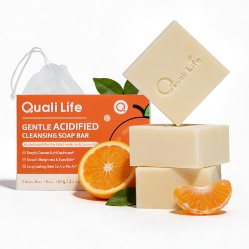 QualiLife Acidified Cleansing Bar – Purifying Deodorizing Soap for Eliminating Odor, Natural Deodorant Body Wash for Women & Men, Pack of 3 Avelisse