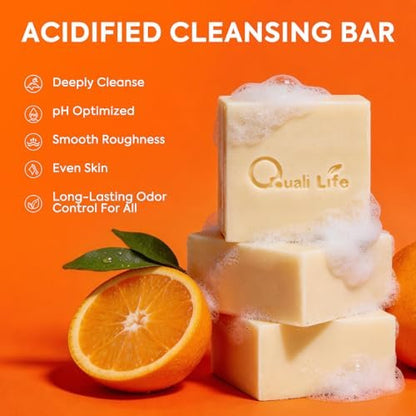 QualiLife Acidified Cleansing Bar – Purifying Deodorizing Soap for Eliminating Odor, Natural Deodorant Body Wash for Women & Men, Pack of 3 Avelisse