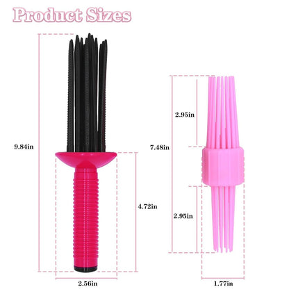 HAIOLORPRO 2-Piece Curling Roll Comb Set for Curly Hair - Three Sizes Styling Tool for Casual or Special Events (Pink)