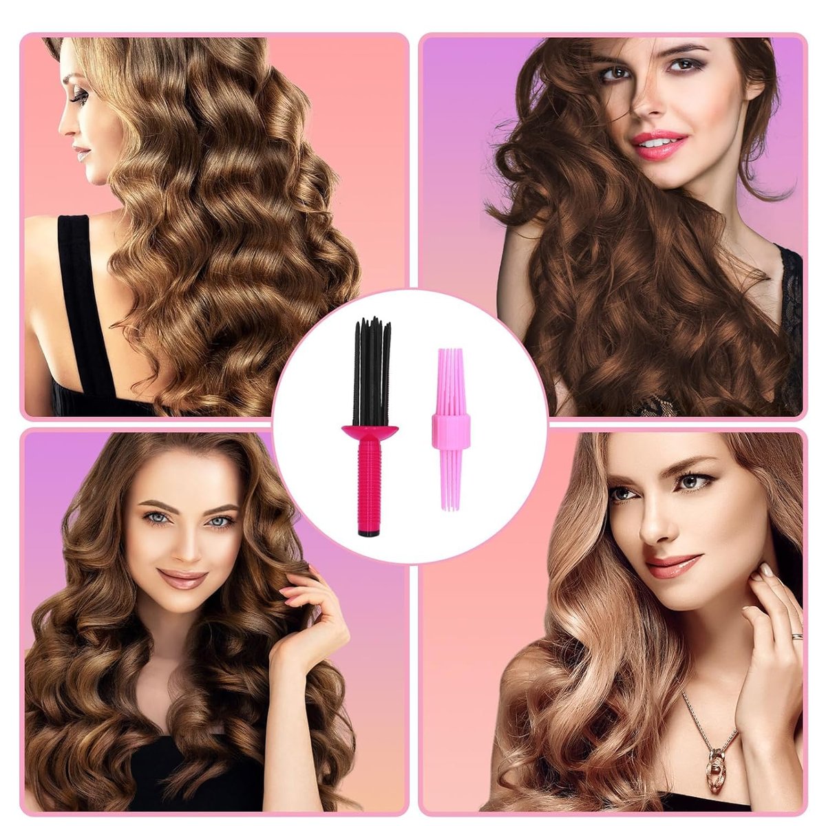 HAIOLORPRO 2-Piece Curling Roll Comb Set for Curly Hair - Three Sizes Styling Tool for Casual or Special Events (Pink) - görsel 13