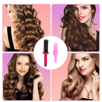 HAIOLORPRO 2-Piece Curling Roll Comb Set for Curly Hair - Three Sizes Styling Tool for Casual or Special Events (Pink)