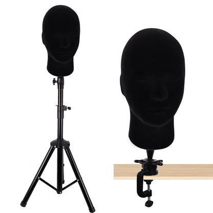 MapofBeauty Black Velvet Foam Mannequin Head Male Display Stand - Styrofoam Wig Head for Styling and Display Avelisse
