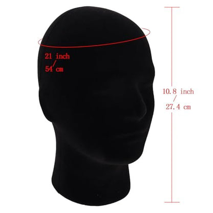 MapofBeauty Black Velvet Foam Mannequin Head Male Display Stand - Styrofoam Wig Head for Styling and Display Avelisse