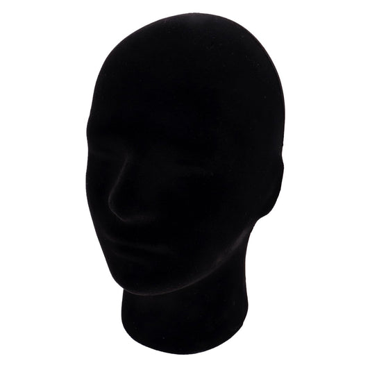 MapofBeauty Black Velvet Foam Mannequin Head Male Display Stand - Styrofoam Wig Head for Styling and Display Avelisse