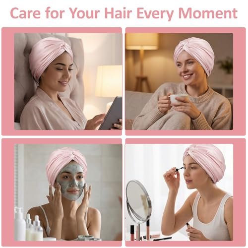 Hadnves 2-Pack Double Layer Silk Satin Hair Bonnet – Adjustable Sleep Cap for Women & Men with Hair Tie – Protects Curly, Natural, Long, Braided Hair – Pink - görsel 8