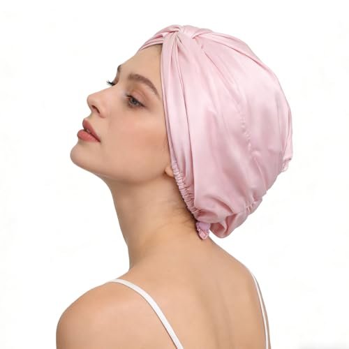 Hadnves 2-Pack Double Layer Silk Satin Hair Bonnet – Adjustable Sleep Cap for Women & Men with Hair Tie – Protects Curly, Natural, Long, Braided Hair – Pink - görsel 12