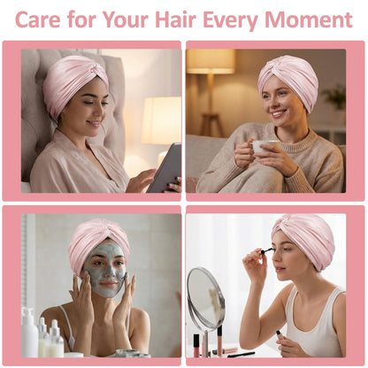 Hadnves 2-Pack Double Layer Silk Satin Hair Bonnet – Adjustable Sleep Cap for Women & Men with Hair Tie – Protects Curly, Natural, Long, Braided Hair – Pink