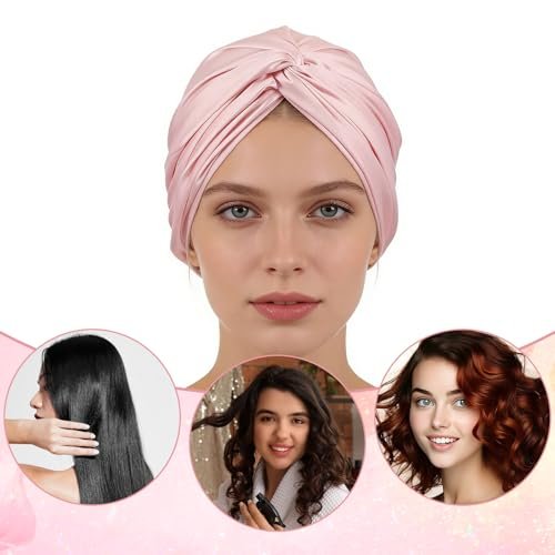 Hadnves 2-Pack Double Layer Silk Satin Hair Bonnet – Adjustable Sleep Cap for Women & Men with Hair Tie – Protects Curly, Natural, Long, Braided Hair – Pink - görsel 14