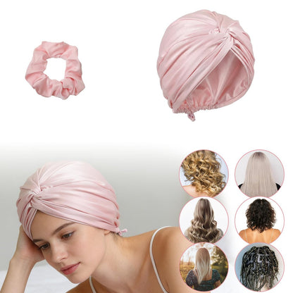 Hadnves 2-Pack Double Layer Silk Satin Hair Bonnet – Adjustable Sleep Cap for Women & Men with Hair Tie – Protects Curly, Natural, Long, Braided Hair – Pink