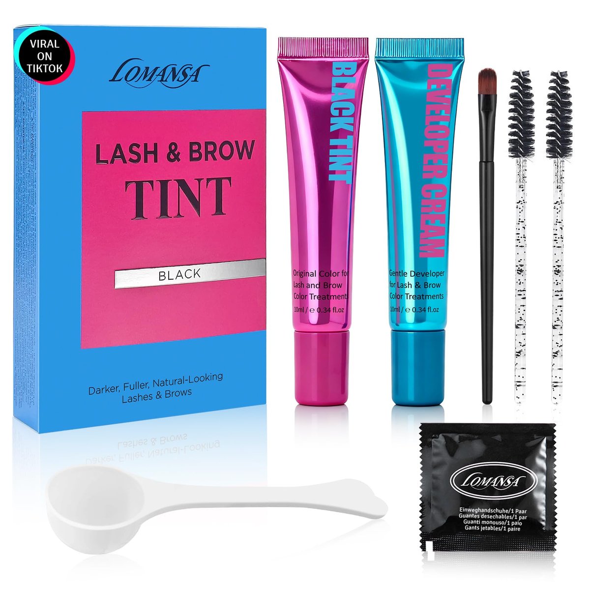 Lomansa 10ml Lash Color Kit - Black Voluminous Eyelash Dye, Easy-to-Use, Lasts 4 Weeks Avelisse