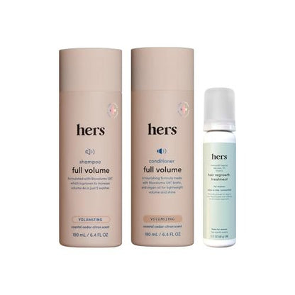 HERS Full Volume Shampoo & Conditioner Set for Women with Minoxidil 5% Topical Foam - Volumizing Hair Care & Regrowth Treatment, Coastal Cedar Citron, 2 x 6.4 oz + 2 oz